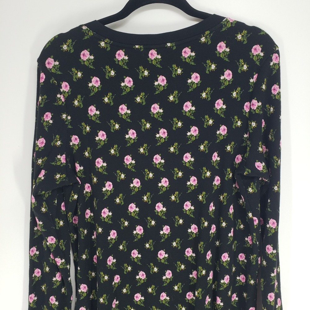 Victoria's Secret Floral Waffle Knit Sleep Shirt Women Large Black Long Sleeves - Picture 6 of 8